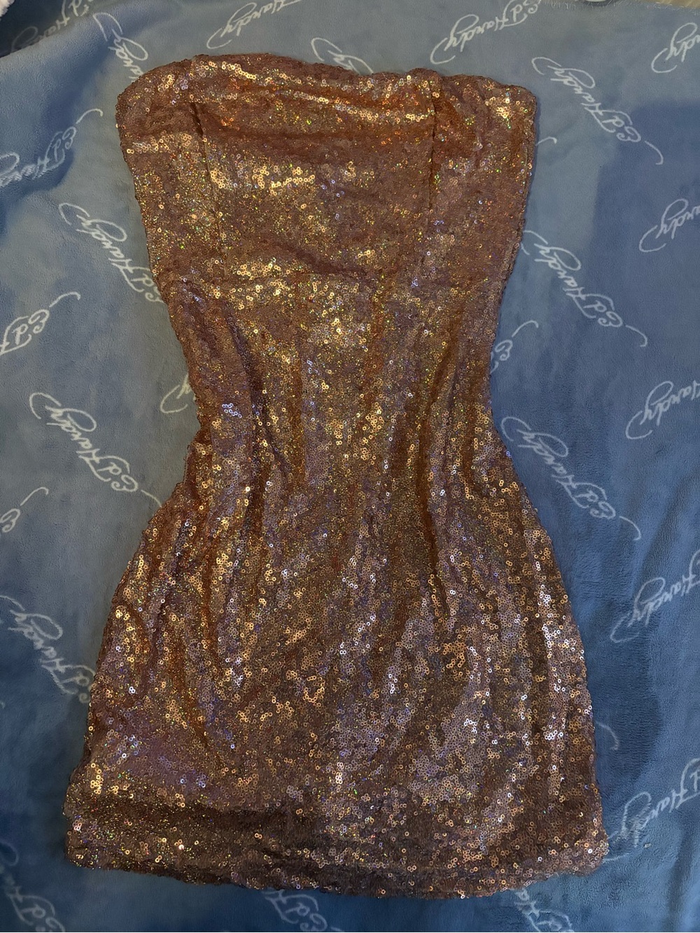 Strapless Sequin Mini Dress - Rose Gold